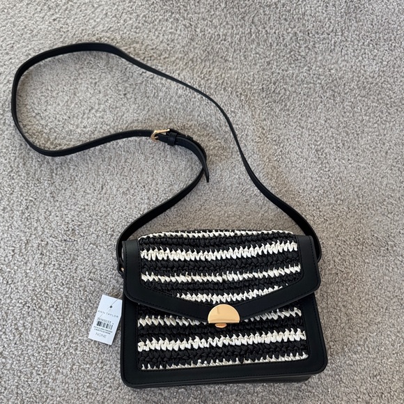 LOFT Handbags - Black and White Striped Women's Bag Ann Taylor loft